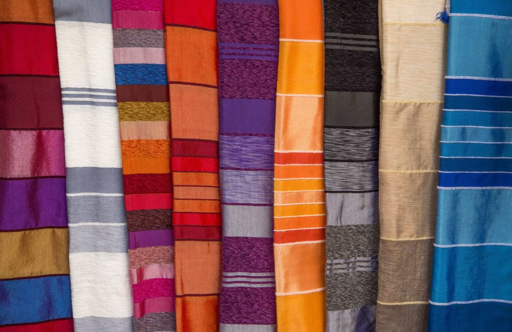 Colorful fabrics on the Agadir market in Morocco